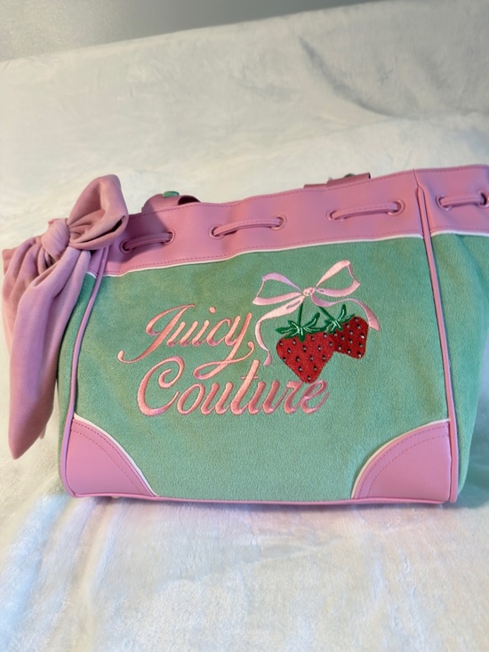 Juicy Couture Pink & Mint Strawberry Tote Bag with Bow Accent - Picture 5 of 7